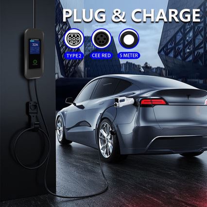 Immax - Reislaadstation EV voor elektrische auto's AC Type 2 32A/380V 22kW + stekker 230V 5m Wi-Fi Tuya