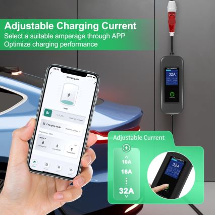 Immax - Reislaadstation EV voor elektrische auto's AC Type 2 32A/380V 22kW + stekker 230V 5m Wi-Fi Tuya