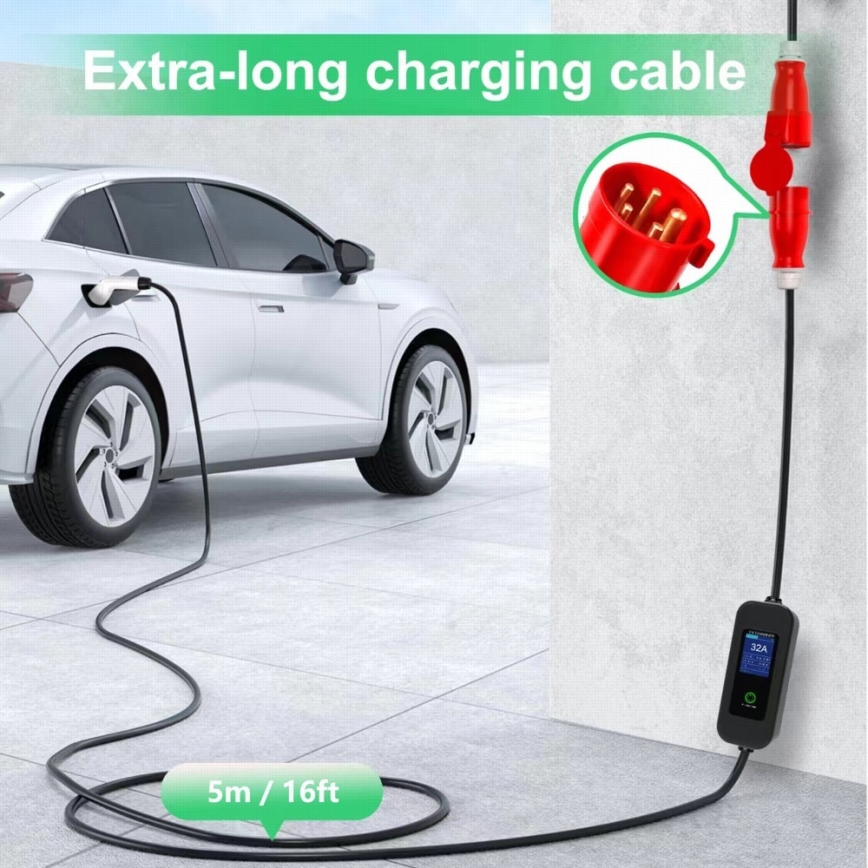 Immax - Reislaadstation EV voor elektrische auto's AC Type 2 32A/380V 22kW + stekker 230V 5m Wi-Fi Tuya