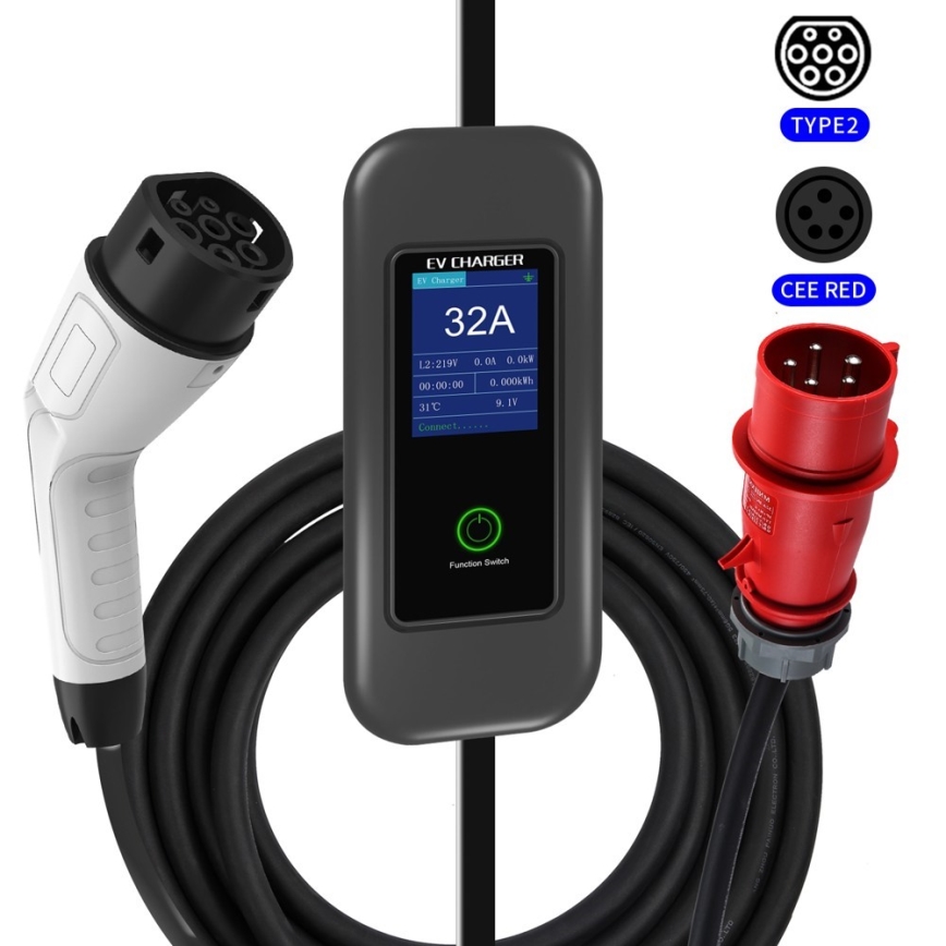 Immax - Reislaadstation EV voor elektrische auto's AC Type 2 32A/380V 22kW + stekker 230V 5m Wi-Fi Tuya