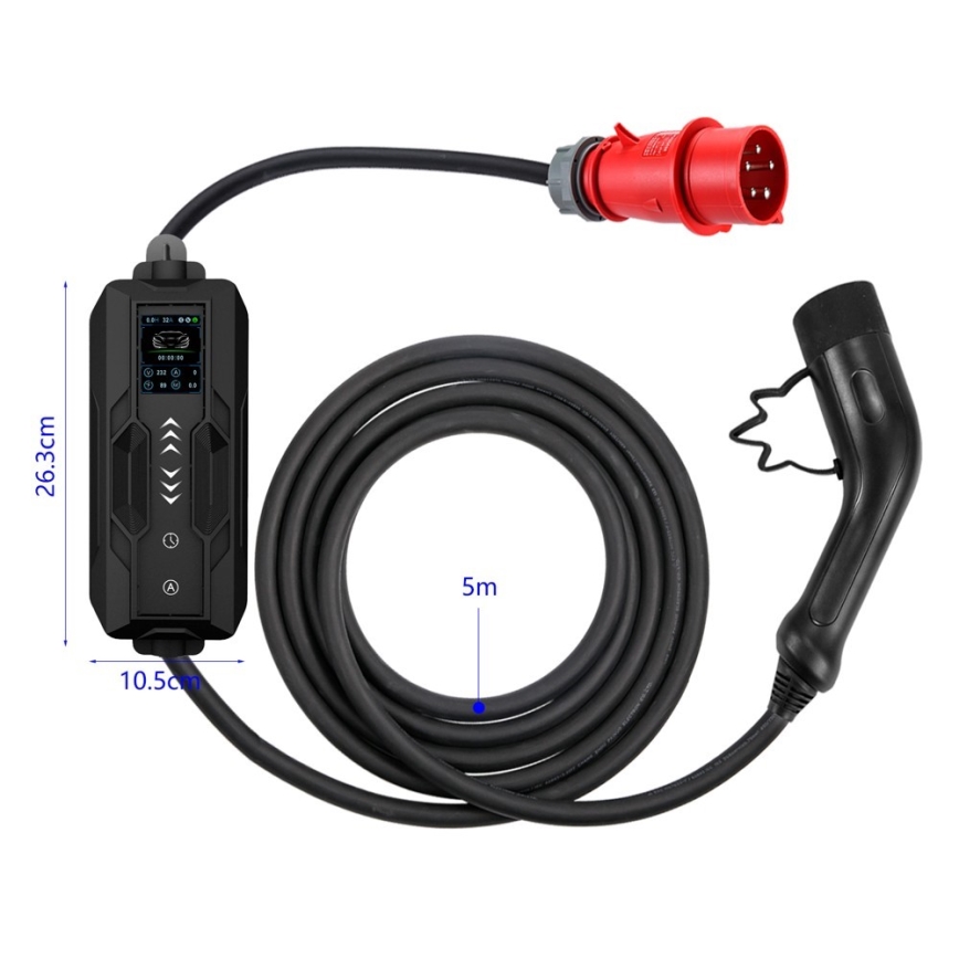 Immax - Reislaadstation EV voor elektrische auto's AC Type 2 32A/380V 22kW + stekker 230V 5m Wi-Fi Tuya