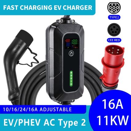 Immax - EV-reislaadstation voor elektrische auto's ​ AC Type 2 16A/380V 11kW + plug 230V, 3,7kW 5m + Etui