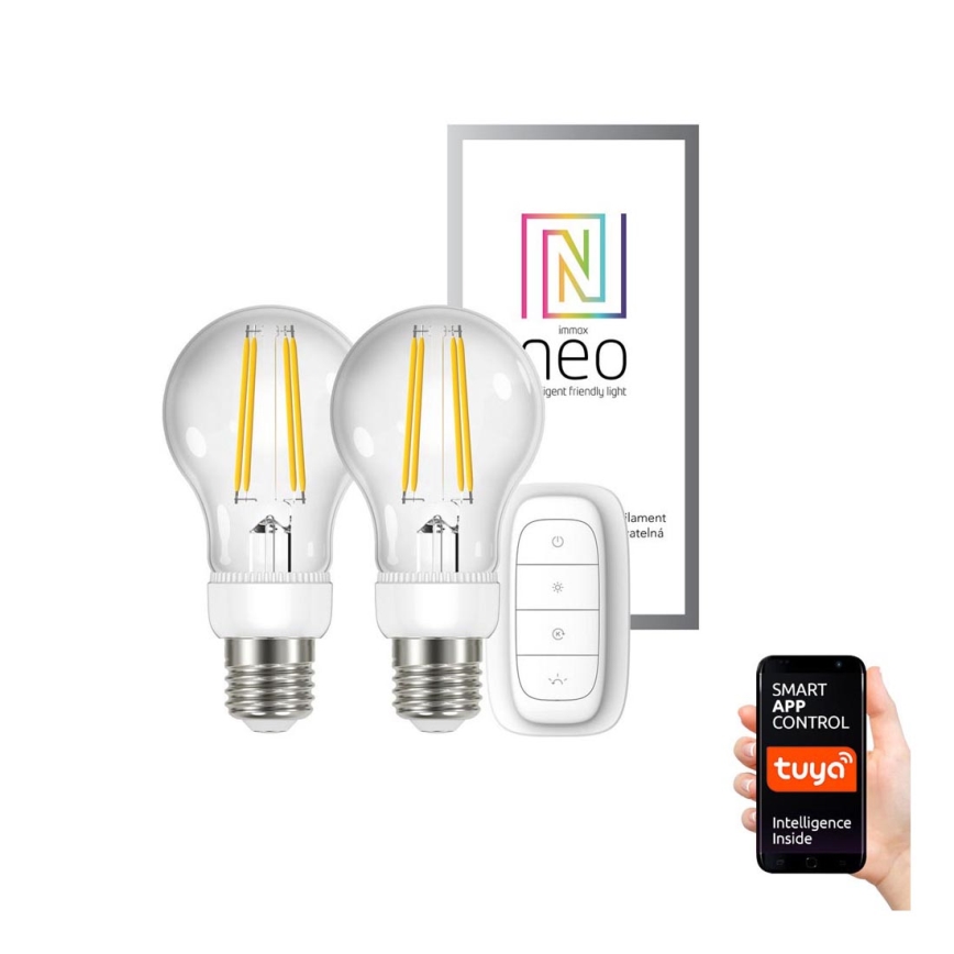 Immax NEO 07088BD - PACK 2x Ampoules LED à intensité variable E27/6,3W/230V + télécommande 2700K Tuya