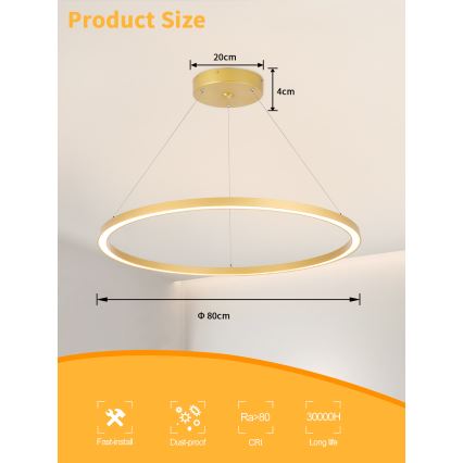 Immax NEO 07159-G80 - LED dimbare hanglamp aan snoer FINO LED/60W/230V Tuya goud + afstandsbediening