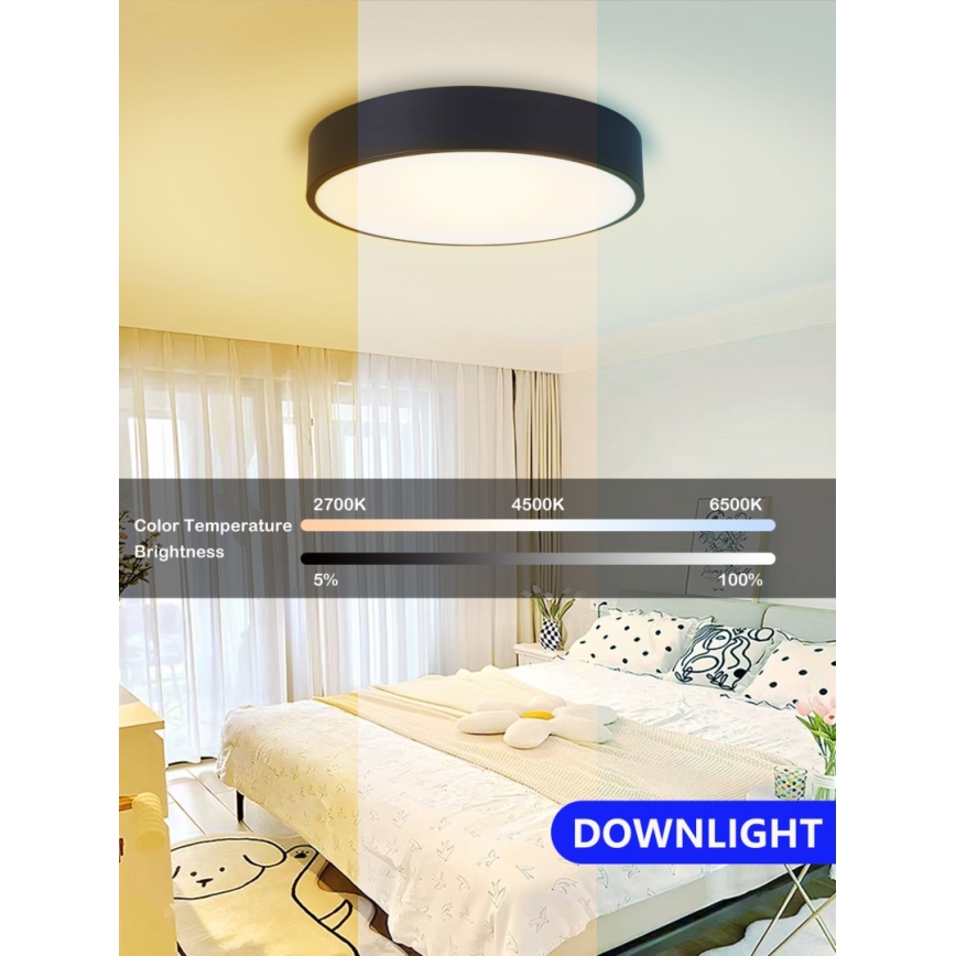 Immax NEO 07201L - Plafonnier à intensité variable RONDATE LED/28W/230V noir Tuya + télécommande