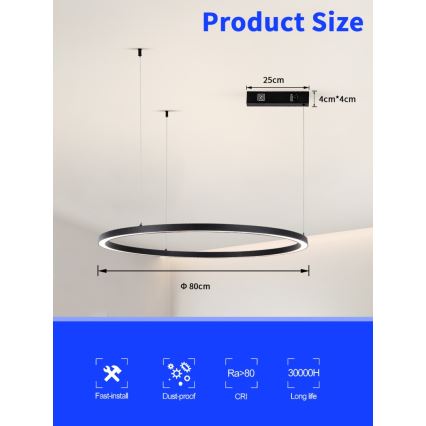 Immax NEO 07215L - Suspension filaire à intensité variable FINO LED/60W/230V 80 cm noir Tuya + télécommande