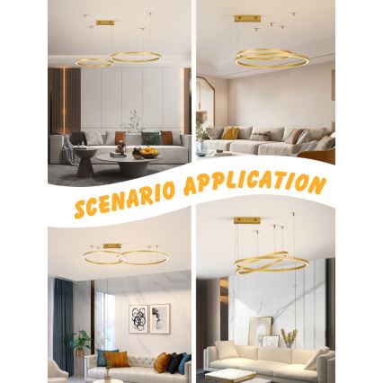 Immax NEO 07218L - Dimbare LED hanglamp aan een koord FINO LED/93W/230V 60/80cm goud Tuya + afstandsbediening