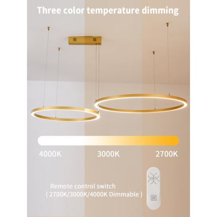 Immax NEO 07218L - Suspension filaire à intensité variable LED FINO LED/93W/230V 60/80cm doré Tuya + télécommande