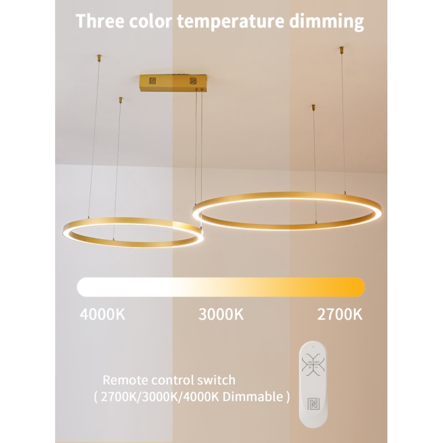 Immax NEO 07218L - Suspension filaire à intensité variable LED FINO LED/93W/230V 60/80cm doré Tuya + télécommande