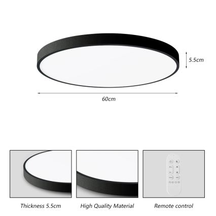 Immax NEO 07250L - Dimbare LED Plafondlamp NEO LITE SEMPLICI LED/60W/230V 3000-6000K Wi-Fi Tuya zwart + afstandsbediening