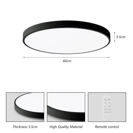 Immax NEO 07250L - Plafonnier à intensité variable NEO LITE SEMPLICI LED/60W/230V 3000-6000K Wi-Fi Tuya noir + Télécommande