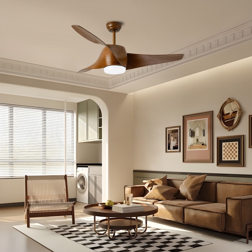 Immax NEO 07286L - Ventilateur de plafond LED WAVE LED/18W/230V Wi-Fi Tuya marron, diam. 132 cm + télécommande