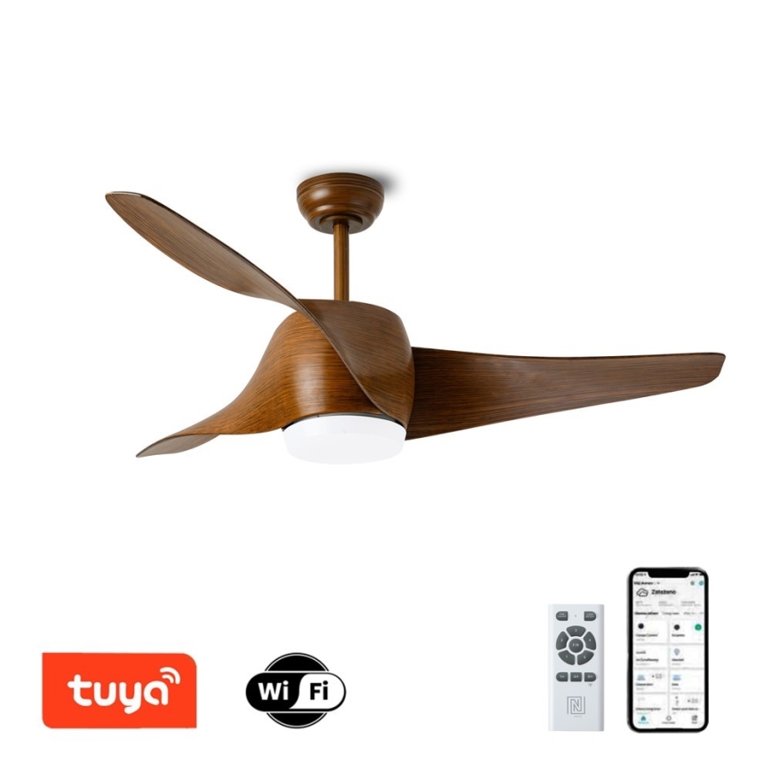 Immax NEO 07286L - Ventilateur de plafond LED WAVE LED/18W/230V Wi-Fi Tuya marron, diam. 132 cm + télécommande