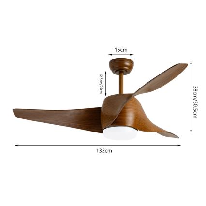 Immax NEO 07286L - Ventilateur de plafond LED WAVE LED/18W/230V Wi-Fi Tuya marron, diam. 132 cm + télécommande