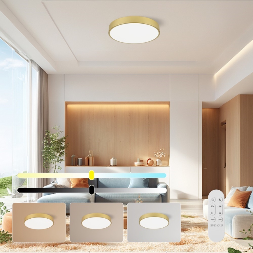 Immax NEO 07292L - Dimbare LED-plafondlamp NEO LITE SEMPLICI LED/36W/230V 3000–6000K Ø 40 cm Wi-Fi Tuya goudkleurig + afstandsbediening