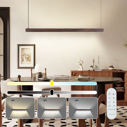 Immax NEO 07300L - dimbare LED-hanglamp aan kabel MADEIRA LED/26W/230V Wi-Fi Tuya 122 cm walnoot + afstandsbediening