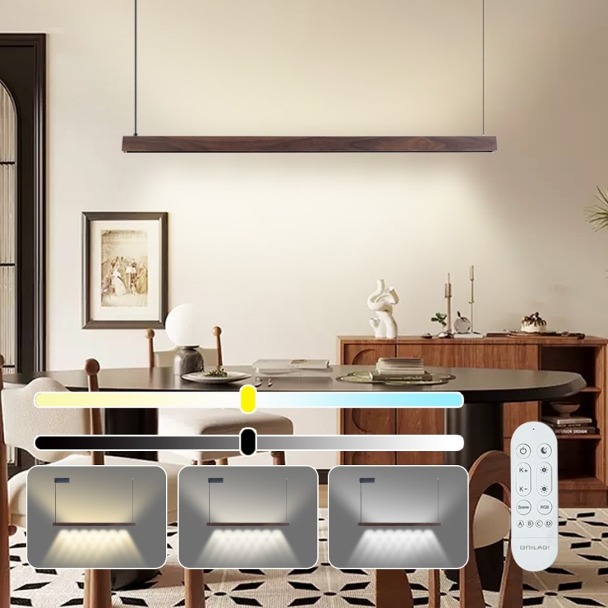 Immax NEO 07300L - dimbare LED-hanglamp aan kabel MADEIRA LED/26W/230V Wi-Fi Tuya 122 cm walnoot + afstandsbediening