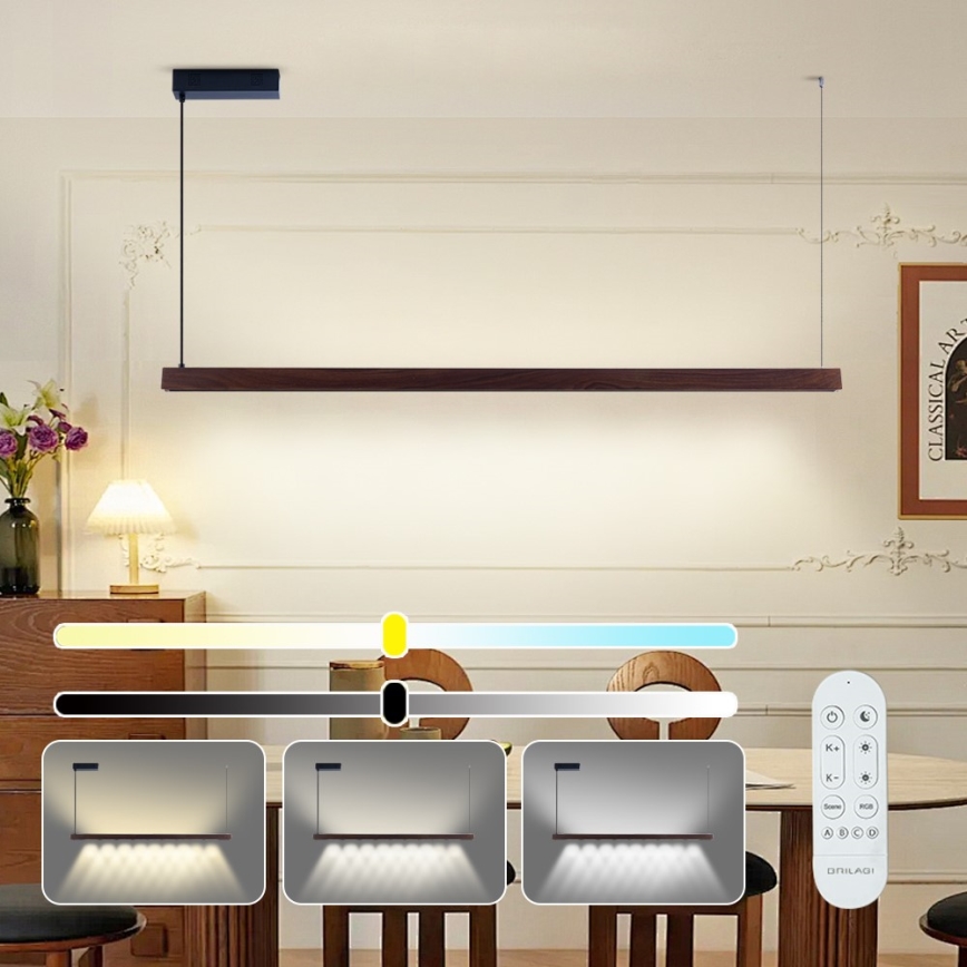 Immax NEO 07301L - LED dimbare hanglamp aan kabel MADEIRA LED/33W/230V Wi-Fi Tuya 152 cm walnoot + afstandsbediening