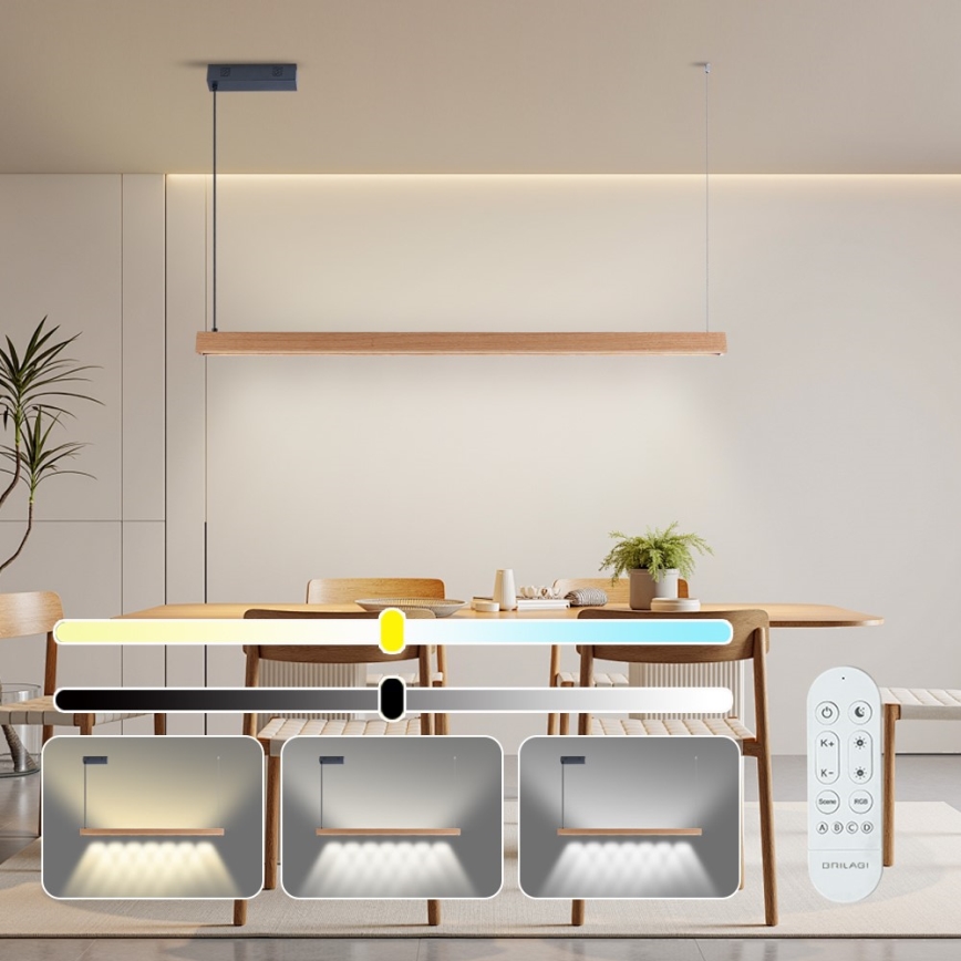 Immax NEO 07303L - Dimbare LED-hanglamp aan kabel MADEIRA LED/26W/230V Wi-Fi Tuya 122 cm eiken + afstandsbediening