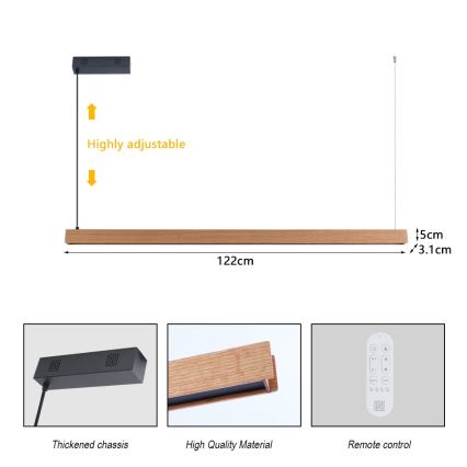 Immax NEO 07303L - Suspension LED à intensité réglable sur câble MADEIRA LED/26W/230V compatible Wi-Fi Tuya 122 cm chêne + télécommande