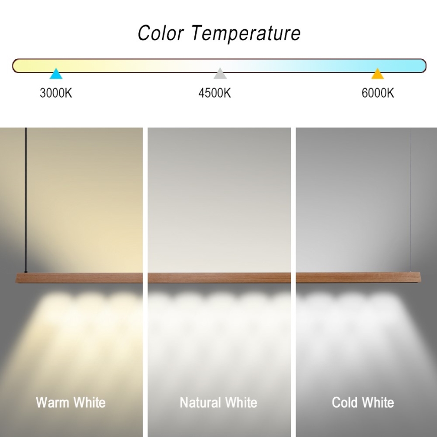 Immax NEO 07305L - LED dimbare pendellamp aan kabel MADEIRA LED/44W/230V Wi-Fi Tuya 202 cm eiken + afstandsbediening