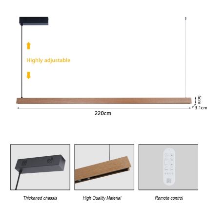 Immax NEO 07305L - Suspension LED dimmable sur câble MADEIRA LED/44W/230V Wi-Fi Tuya 202 cm chêne + télécommande