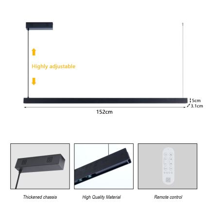 Immax NEO 07307L - Dimbare LED-hanglamp aan kabel MADEIRA LED/33W/230V Wi-Fi Tuya 152 cm zwart + afstandsbediening