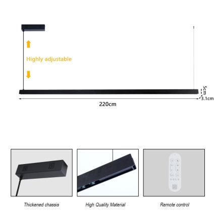 Immax NEO 07308L - LED dimbare hanglamp aan kabel MADEIRA LED/44W/230V Wi-Fi Tuya 202 cm zwart + afstandsbediening