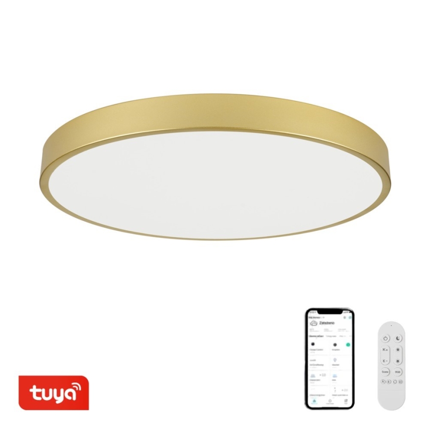 Immax NEO 07311L - Plafonnier LED dimmable SEMPLICI LED/96W/230V Ø 80 cm Wi-Fi Tuya doré + télécommande
