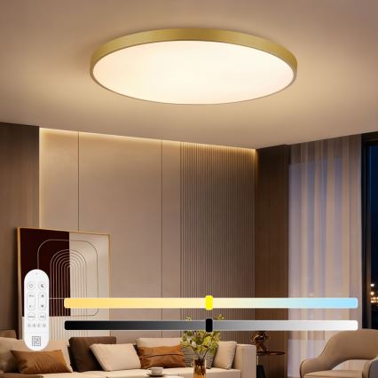 Immax NEO 07312L - Plafonnier LED dimmable SEMPLICI LED/128W/230V Ø 100 cm Wi‑Fi Tuya doré + télécommande
