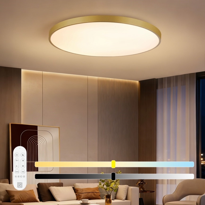 Immax NEO 07312L - Plafonnier LED dimmable SEMPLICI LED/128W/230V Ø 100 cm Wi‑Fi Tuya doré + télécommande