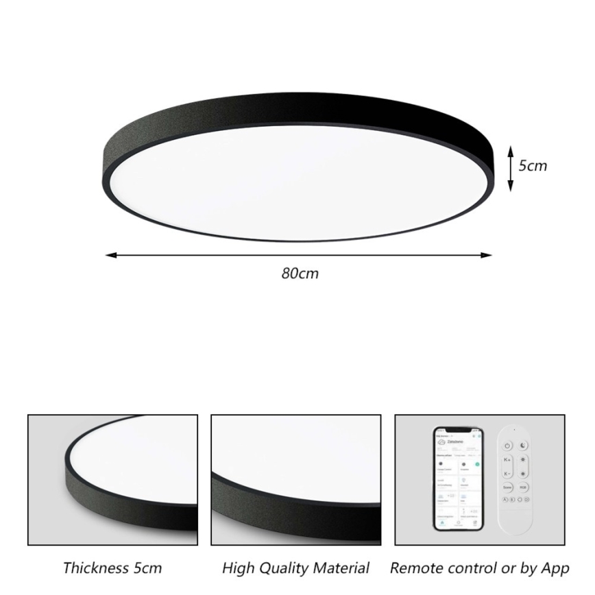Immax NEO 07313L - Plafonnier LED dimmable SEMPLICI LED/96W/230V Ø 80 cm Wi-Fi Tuya noir + télécommande