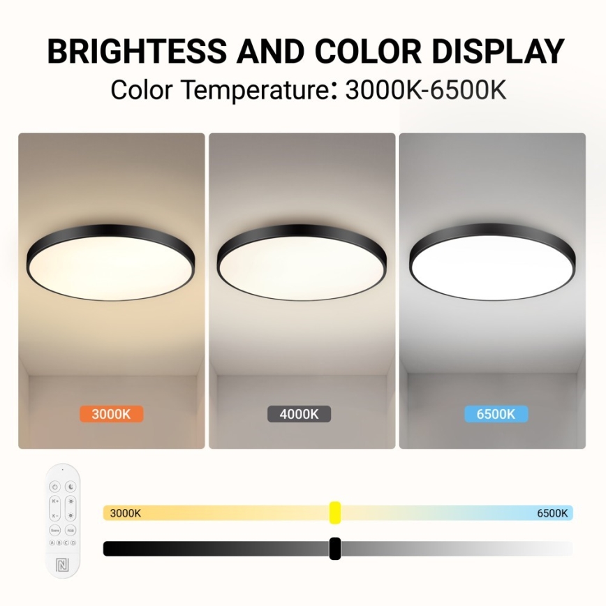 Immax NEO 07314L - Plafonnier LED dimmable SEMPLICI LED/128W/230V Ø 100 cm Wi-Fi Tuya noir + télécommande
