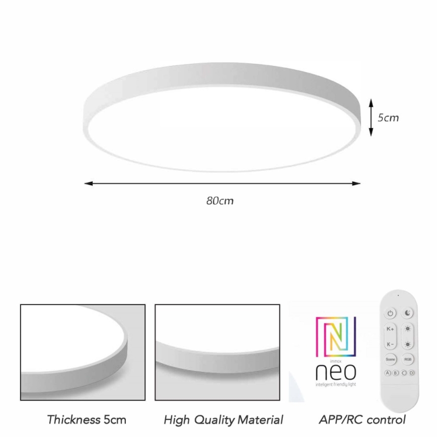 Immax NEO 07315L - Plafonnier LED dimmable SEMPLICI LED/96W/230V Ø 80 cm Wi‑Fi Tuya blanc + télécommande