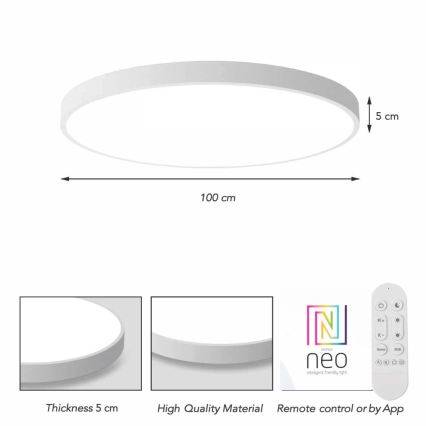 Immax NEO 07316L - Plafonnier LED dimmable SEMPLICI LED/128W/230V diam. 100 cm Wi-Fi Tuya blanc + télécommande