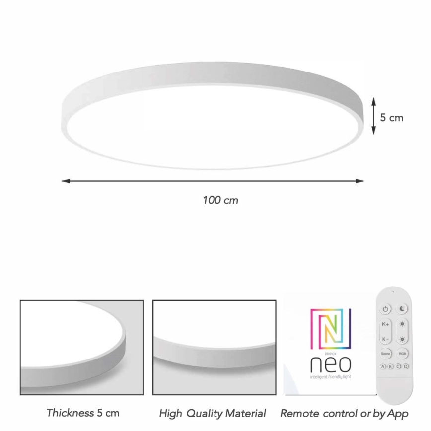 Immax NEO 07316L - Plafonnier LED dimmable SEMPLICI LED/128W/230V diam. 100 cm Wi-Fi Tuya blanc + télécommande