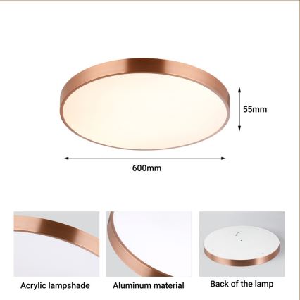 Immax NEO 07322L - Plafonnier LED dimmable NEO LITE SEMPLICI LED/60W/230V Ø 60 cm compatible Tuya, finition or rose, avec télécommande