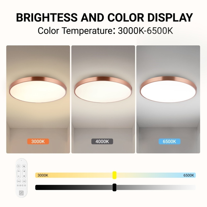Immax NEO 07324L - Plafonnier LED dimmable SEMPLICI / 128 W / 230 V Ø 100 cm Wi‑Fi (Tuya), finition dorée + télécommande