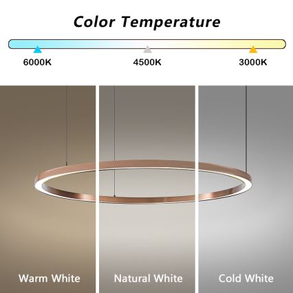 Immax NEO 07327L - Suspension LED dimmable sur câble FINO, 55 W, 230 V, 80 cm, finition or rose, compatible Tuya avec télécommande