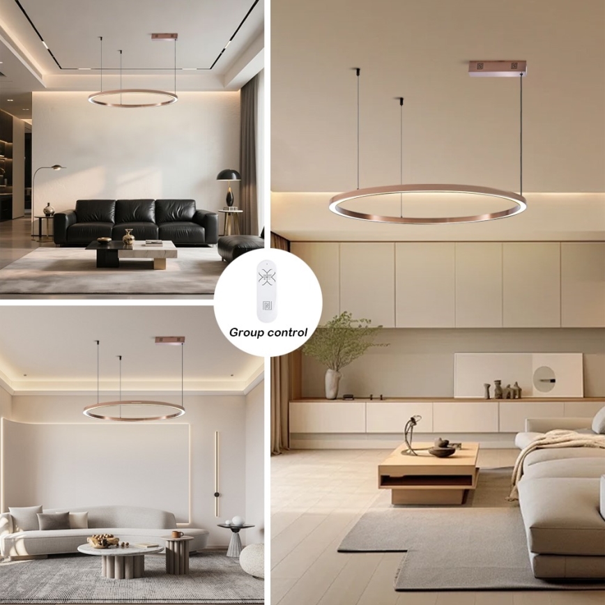 Immax NEO 07327L - Suspension LED dimmable sur câble FINO, 55 W, 230 V, 80 cm, finition or rose, compatible Tuya avec télécommande