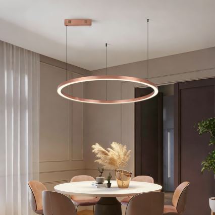 Immax NEO 07327L - Suspension LED dimmable sur câble FINO, 55 W, 230 V, 80 cm, finition or rose, compatible Tuya avec télécommande