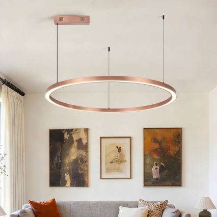 Immax NEO 07327L - Suspension LED dimmable sur câble FINO, 55 W, 230 V, 80 cm, finition or rose, compatible Tuya avec télécommande