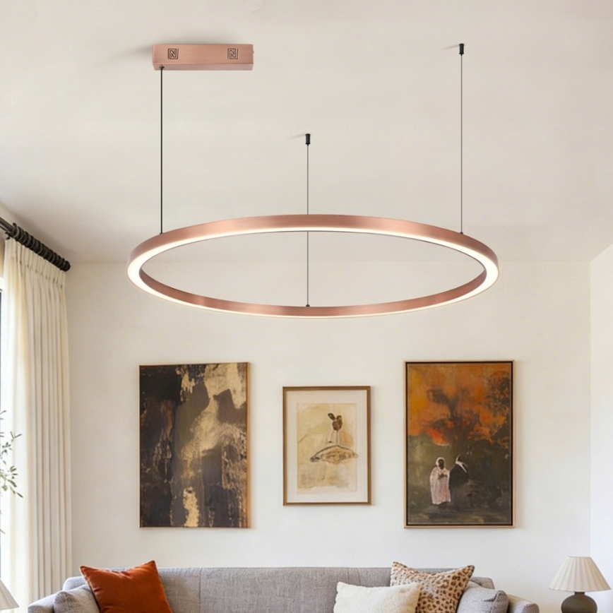 Immax NEO 07327L - Suspension LED dimmable sur câble FINO, 55 W, 230 V, 80 cm, finition or rose, compatible Tuya avec télécommande