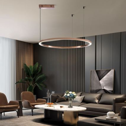 Immax NEO 07327L - Suspension LED dimmable sur câble FINO, 55 W, 230 V, 80 cm, finition or rose, compatible Tuya avec télécommande