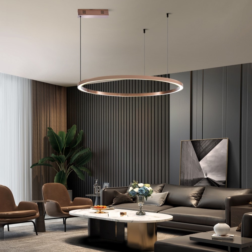 Immax NEO 07327L - Suspension LED dimmable sur câble FINO, 55 W, 230 V, 80 cm, finition or rose, compatible Tuya avec télécommande