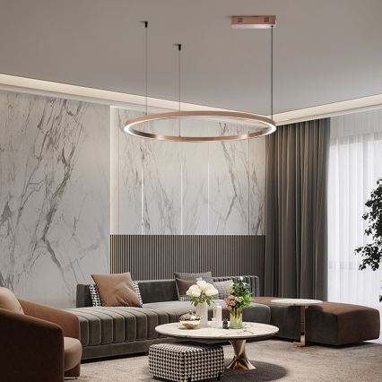 Immax NEO 07327L - Suspension LED dimmable sur câble FINO, 55 W, 230 V, 80 cm, finition or rose, compatible Tuya avec télécommande