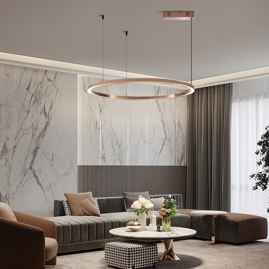 Immax NEO 07327L - Suspension LED dimmable sur câble FINO, 55 W, 230 V, 80 cm, finition or rose, compatible Tuya avec télécommande