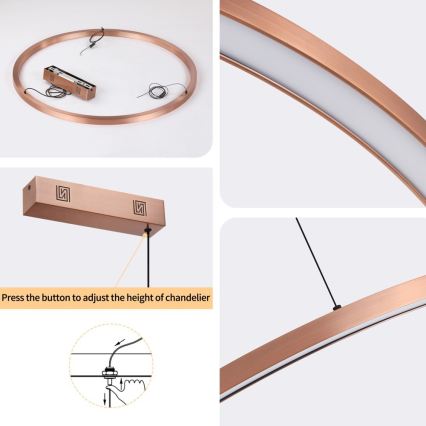 Immax NEO 07327L - Suspension LED dimmable sur câble FINO, 55 W, 230 V, 80 cm, finition or rose, compatible Tuya avec télécommande