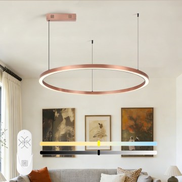 Immax NEO 07327L - Suspension LED dimmable sur câble FINO, 55 W, 230 V, 80 cm, finition or rose, compatible Tuya avec télécommande