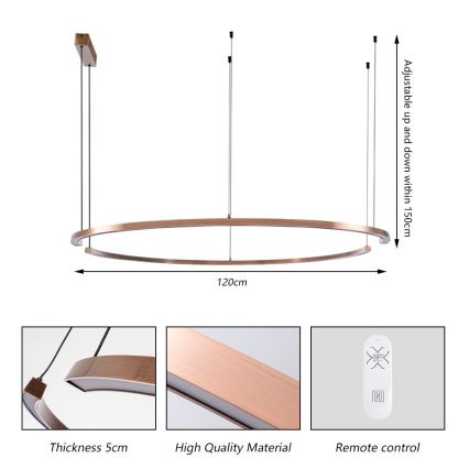 Immax NEO 07328L - Suspension LED dimmable sur câble FINO LED/72W/230V 120 cm or rose Tuya + télécommande